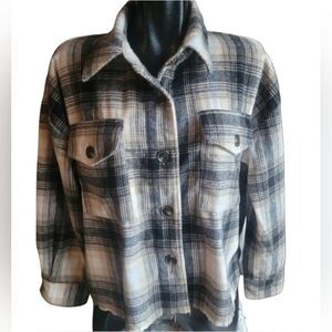 Tattoo Grey and Tan Plaid Oversized Button Up Cabincore Shacket S